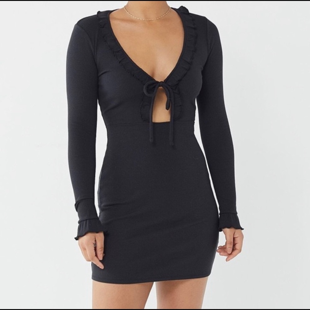 NWT Urban Outfitters Ruffle CutOut Tie Black Dress